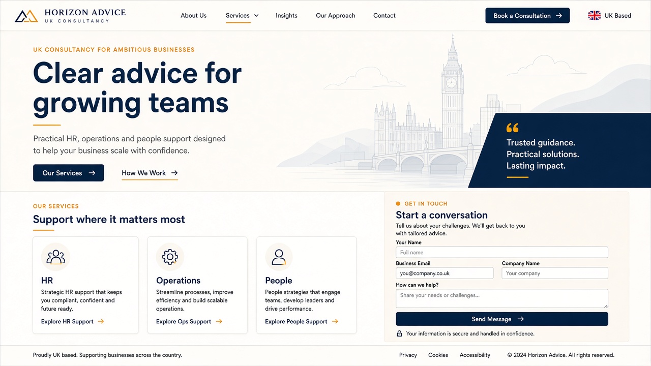 Sample mockup: UK consultancy brochure site