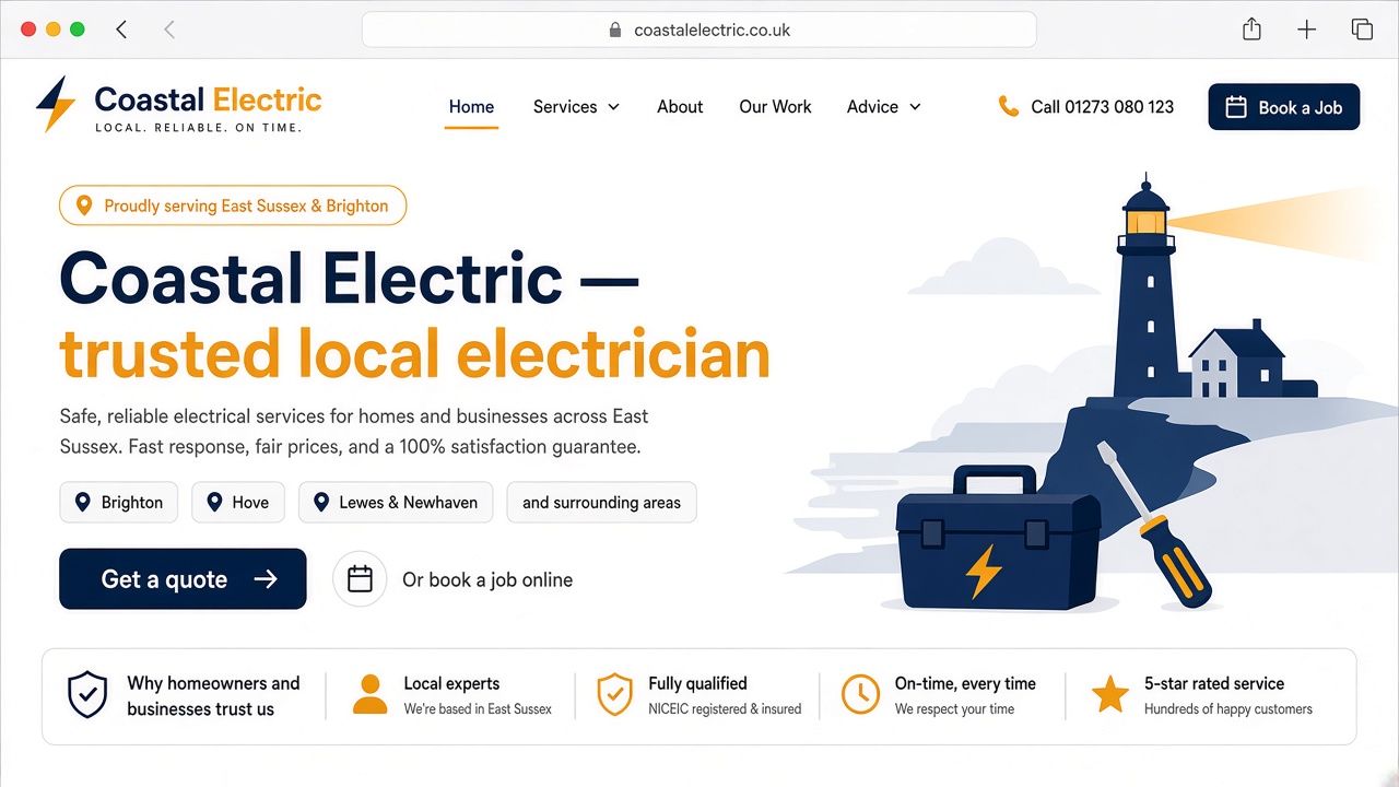 Sample mockup: coastal trades landing page
